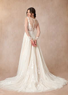 Azazie Ariya Wedding Dresses Diamond White Champagne A-Line Lace Tulle Dress image3