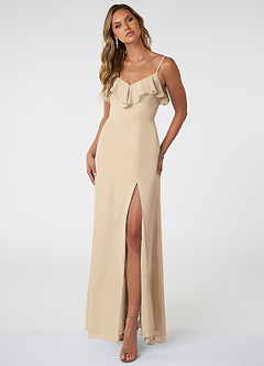Azazie Natalia Final Sale Champagne A-Line Chiffon Dress image1