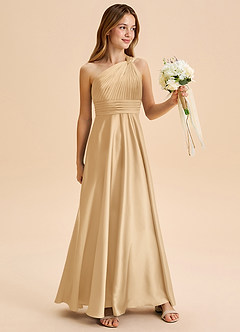 Azazie Charlize Junior Robe Trapèze en Satin extensible Plissée Or image3