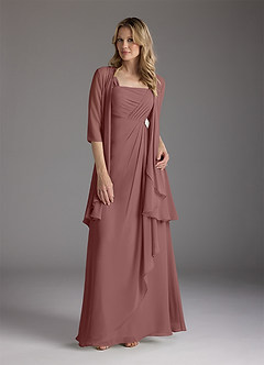 Azazie Weisz Mother of the Bride Dresses Desert Rose A-Line Square Neckline Pleated Chiffon Dress image9
