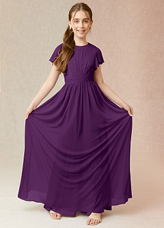 Azazie Mosley Junior Grape A-Line Ruched Mesh Dress image4