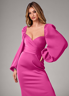 Azazie Sonata Bridesmaid Dresses Fuchsia Sheath Long Sleeve Stretch Satin Convertible Dress image6