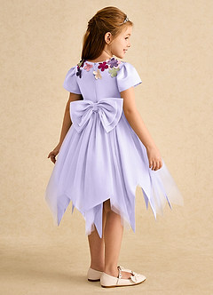Azazie Janna Flower Girl Dresses Lilac A-Line with Sleeves Matte Satin Dress image2
