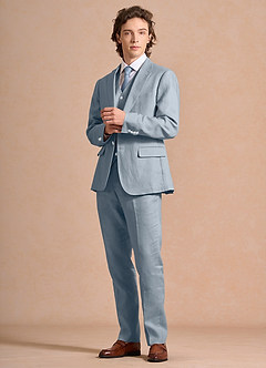 front Harrison Dusty Blue 100% Linen 3-Piece Suit