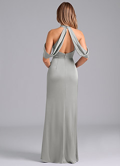 Azazie Bonny Bridesmaid Dresses Silver Mermaid Off the Shoulder Stretch Satin Dress image2