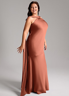 Azazie Kinsley Bridesmaid Dresses Clay Mermaid Side Slit Stretch Satin Dress image12