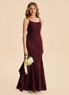 Azazie Lioren Junior Meerjungfrau-Linie Gestreift Blumen-Burnout Kleid Cabernetrot image4