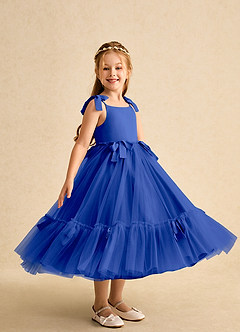 Azazie Jaci vestidos de niña de las flores Vestido de Azul Real de Gasa de Corte En A con Tirante Espagueti image2