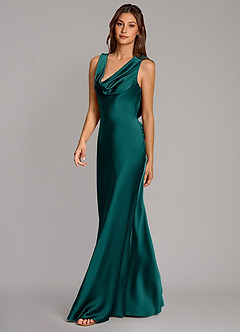 Azazie Cheryl Bridesmaid Dresses Peacock Mermaid Stretch Satin Dress image3