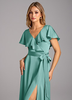 Azazie Lainey Brautjungfernkleider A-Linie mit Taschen Stretch-Satin Kleid Aqua image6