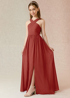 Azazie Jiya Junior Terracotta A-Line Pleated Chiffon Dress image1