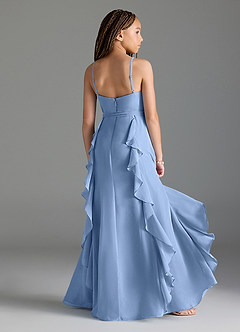 Azazie Peyton Steel Blue A-Line V-Neck Cascading Ruffles Chiffon Dress image2