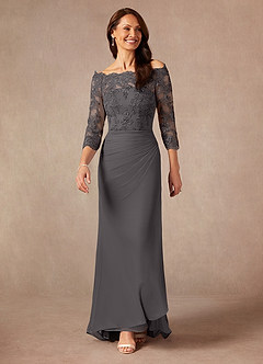 Azazie Rhonda vestidos de madre de la novia Vestido de Gris Acero de Malla de Sirena con Vestidos sin tirantes image3