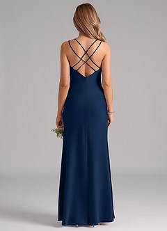 Azazie Suttona Robes de demoiselle d'honneur Robe Trapèze en Satin extensible Plissée Bleu Marine Foncé image3