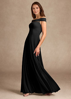 Azazie Ewa Moeder van de bruid jurken A-Lijn Jurk van Mesh Off the Shoulder Zwart image2
