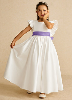 Azazie Aero Flower Girl Dresses Ivory Tahiti A-Line Pleated Cotton Dress image6