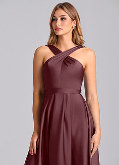Azazie Dixie Bridesmaid Dresses Sangria A-Line Pleated Stretch Satin Dress image6