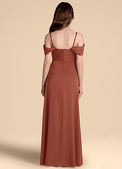 Azazie Kaitlynn Junior Abito A-Line in Raso Elasticizzato a Spalla Scoperta Auburn image2