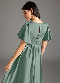 Azazie Verna Maternity Bridesmaid Dresses A-Line Ruched Stretch Satin Floor-Length Dress image8