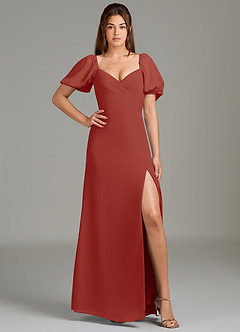 Azazie Phylicia Bridesmaid Dresses Terracotta A-Line Bow Chiffon Dress image3