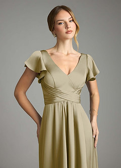 Azazie Omari Bridesmaid Dresses Moss Green A-Line Stretch Satin Dress image6
