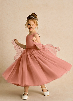 Azazie Pear vestidos de niña de las flores Vestido de Mai Tai de Tul de Princesa con Lazo image2