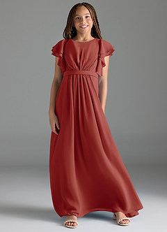 Azazie Daphne Junior Robe Trapèze en Mousseline de soie Plissée Terracotta image1