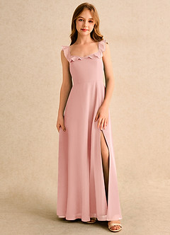 Azazie Chip Girls Formal Flower Girl Dresses Rosette A-Line Sleeveless Chiffon Dress image1