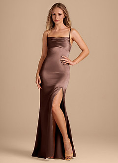 Azazie Camila Bridesmaid Dresses Espresso Sheath Sweetheart Neckline Metallic Satin Dress image3