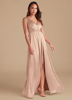 Azazie Tanicia Robes de demoiselle d'honneur Robe Trapèze en Satiné métallisé Plissée Rose Perle image4
