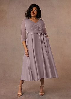 Azazie Maritza Kleider für die Brautmutter A-Linie Plissee Matte Satin Kleid Dämmerung image1