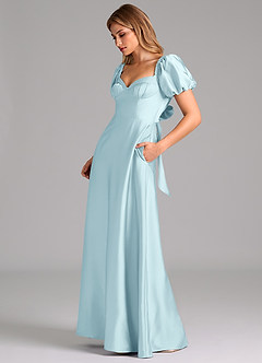 Azazie Fatima Bridesmaid Dresses Cloud Blue A-Line Sweetheart Neckline Stretch Satin Dress image5