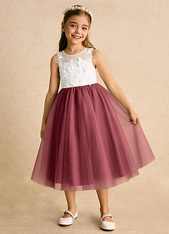 Azazie Lina Flower Girl Dresses Ivory Merlot Ball-Gown Lace Dress image2