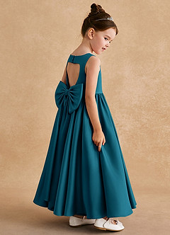 Azazie Bettie Flower Girl Dresses Ink Blue A-Line Bow Matte Satin Dress image5