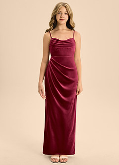 Azazie Mai Junior Burgundy A-Line Sweetheart Neckline Velvet Dress image5