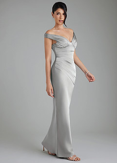 Azazie Stella Bridesmaid Dresses Silver Sheath Corset Stretch Satin Convertible Dress image4