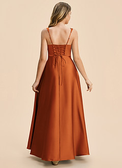 Azazie Azaria Junior Cinnamon A-Line Pleated Stretch Satin Dress image2