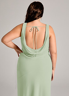 Azazie Rylina Vestidos de damas de honor Vestido de Salvia Polvorienta de Gasa de Corte Sirena con Plisado image6