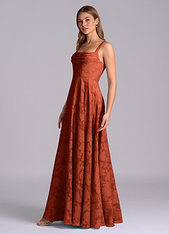 Azazie Shaude Bridesmaid Dresses Auburn A-Line Pleated Floral Burnout Dress image4