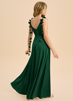 Azazie Gumdrop Junior Robe Empire en Satin extensible Plissée Vert Foncé image1