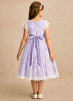 Azazie Maisie Flower Girl Dresses Ivory Lilac A-Line Lace Dress image2