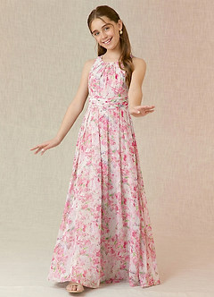 Azazie Bibiane Junior Agave A-Line Pleated Chiffon Dress image4