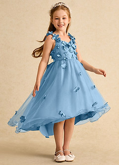 Azazie Tweety Flower Girl Dresses Steel Blue A-Line Lace Tulle Dress image4