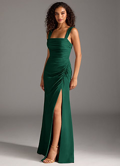 Azazie Jesaphine Bridesmaid Dresses Emerald Sheath Bow Chiffon Dress image3