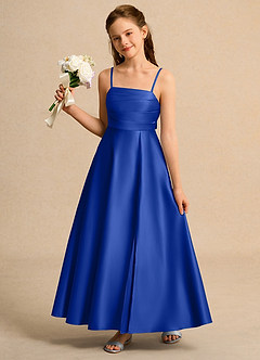 Azazie Pebbles Junior Formal Flower Girl Dresses Royal Blue A-Line Pleated Matte Satin Dress image2