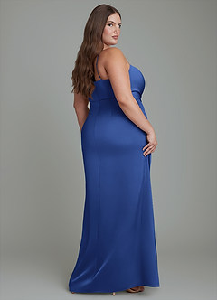 Azazie Calandra Bridesmaid Dresses Royal Blue Sheath Pleated Stretch Satin Dress image12