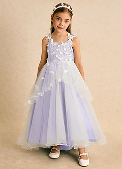 Azazie Darlina vestidos de niña de las flores Vestido de Marfil Lila de Tul de Princesa con Encaje image5