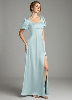 Azazie Fyona Bridesmaid Dresses Mist A-Line Pleated Stretch Satin Dress image5