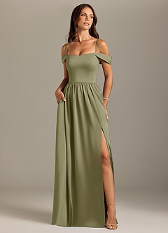 Azazie Calianna Bridesmaid Dresses Pistachio A-Line Off the Shoulder Stretch Satin Convertible Dress image5