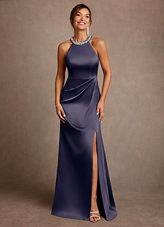 Azazie Lawrence Mother of the Bride Dresses Stormy A-Line Pleated Stretch Satin Dress image1